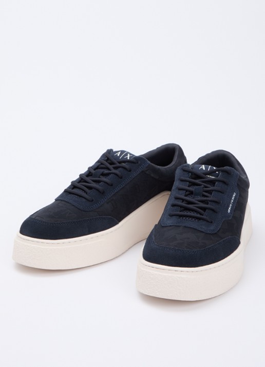 Armani Sneaker met logoprint en details van suède - detail 3 donkerblauw