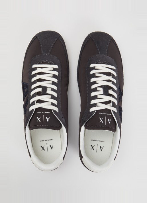 Armani Sneaker met suède details en logo - detail 2 donkerblauw