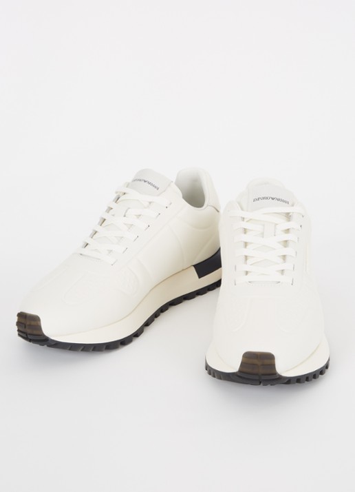 Armani Sneaker van leer met logo - detail 2 gebroken wit