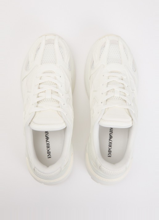 Armani Sneaker van leer met mesh details  - detail 3 wit