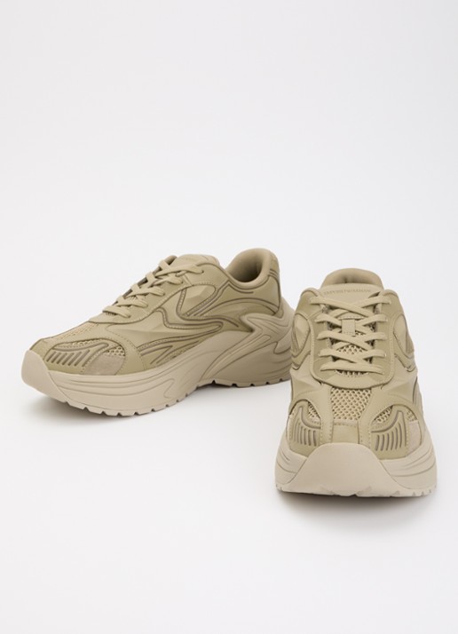 Armani Sneaker van leer met mesh details  - detail 3 olijfgroen