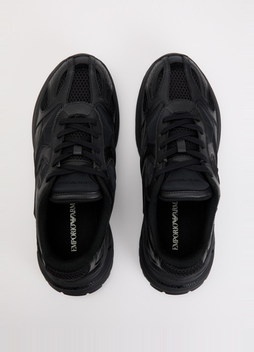 Armani Sneaker van leer met mesh details  - detail 2 zwart