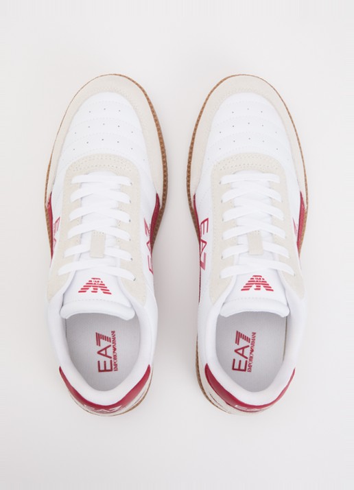 Armani Sneaker van leer met suède details en logo - detail 2 donkerrood