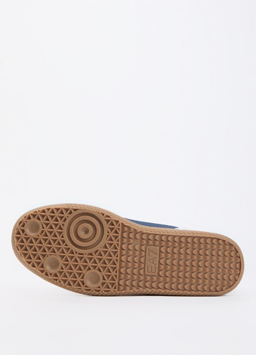 Armani Sneaker van leer met suède details en logo - detail 4 donkerblauw