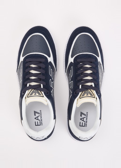 Armani Sneaker van leer met suède details - detail 4 donkerblauw