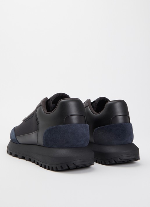 Armani Sneaker van mesh met details van suède en fluweel - achterkant donkerblauw