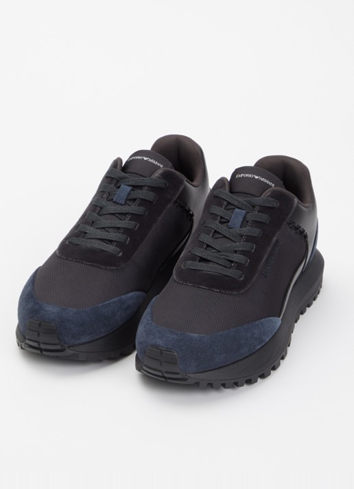 Armani Sneaker van mesh met details van suède en fluweel - detail 2 donkerblauw