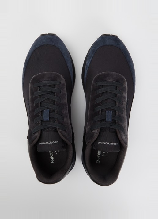 Armani Sneaker van mesh met details van suède en fluweel - detail 3 donkerblauw