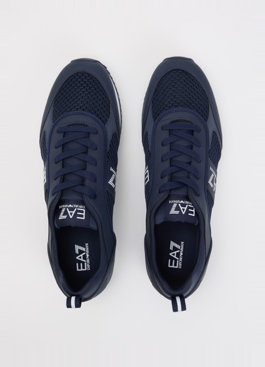 Armani Sneaker van mesh met logo - detail 4 donkerblauw