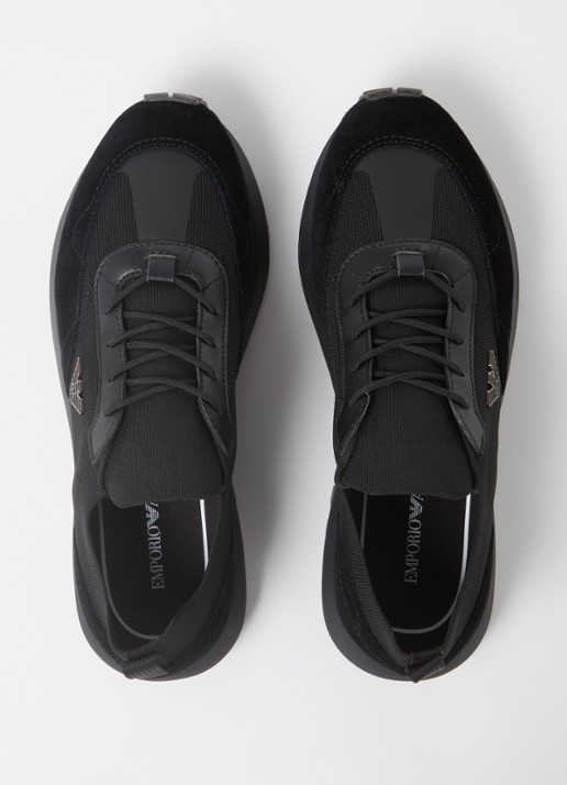 Armani Sneaker van mesh met suède details - detail 4 zwart