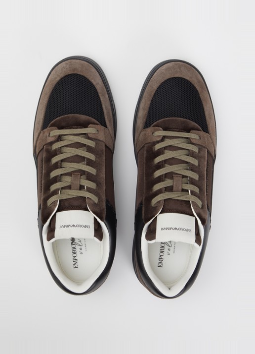 Armani Sneaker van mesh met suède details - detail 3 lichtbruin
