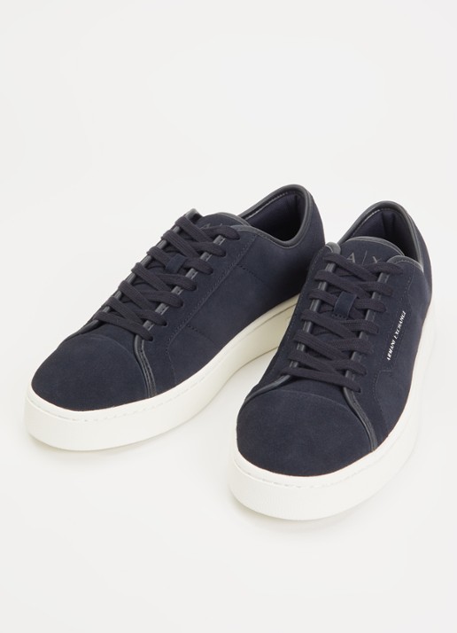 Armani Sneaker van suède met logo - detail donkerblauw