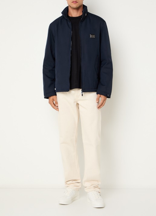 Armani Softshell jack met opbergbare capuchon en ritszakken - voorkant 2 donkerblauw