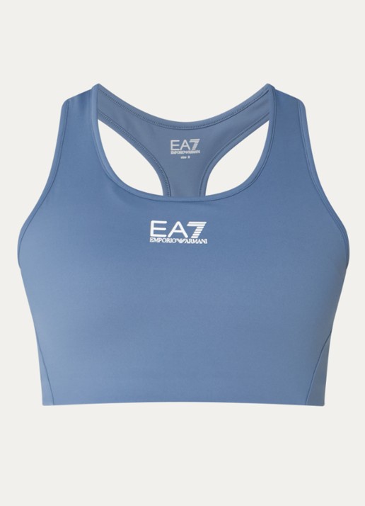 Armani Sport bh met medium support en logo - voorkant staalblauw