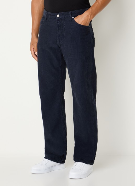 Armani Straight fit chino van corduroy  - detail 3 donkerblauw