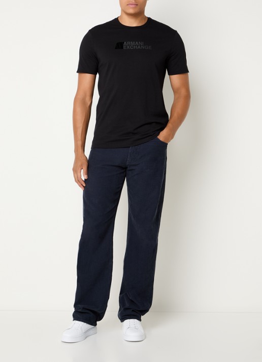Armani Straight fit chino van corduroy  - voorkant 2 donkerblauw