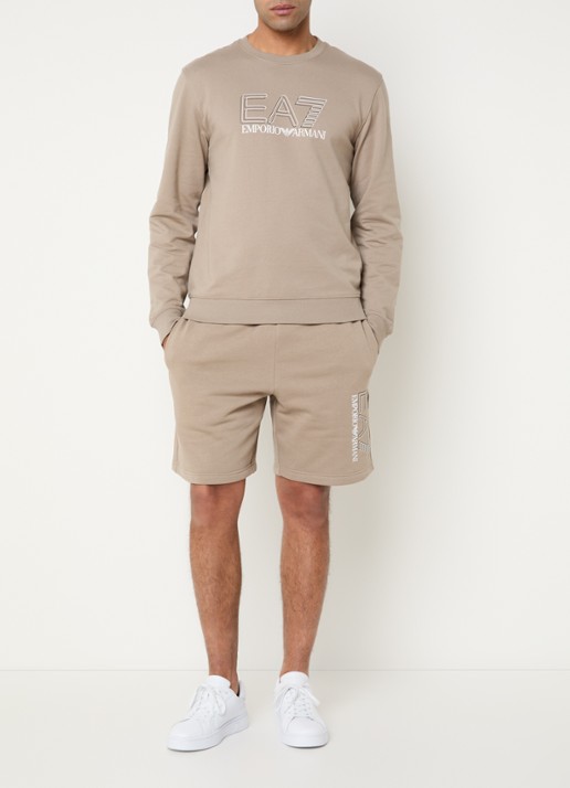 Armani Straight fit joggingbroek met trekkoord en logo - voorkant 2 donkerbeige