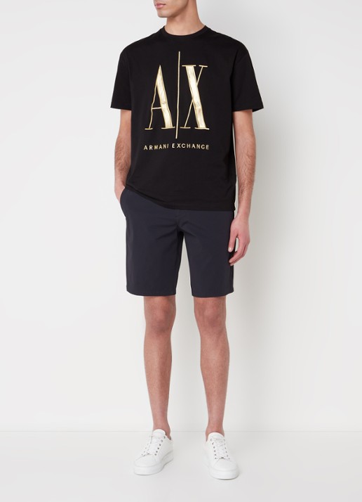 Armani Straight fit korte chino met stretch en steekzakken - voorkant 2 donkerblauw