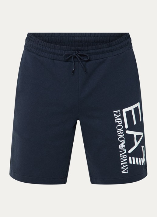 Armani Straight fit korte joggingbroek met logo en steekzakken - voorkant 3 donkerblauw