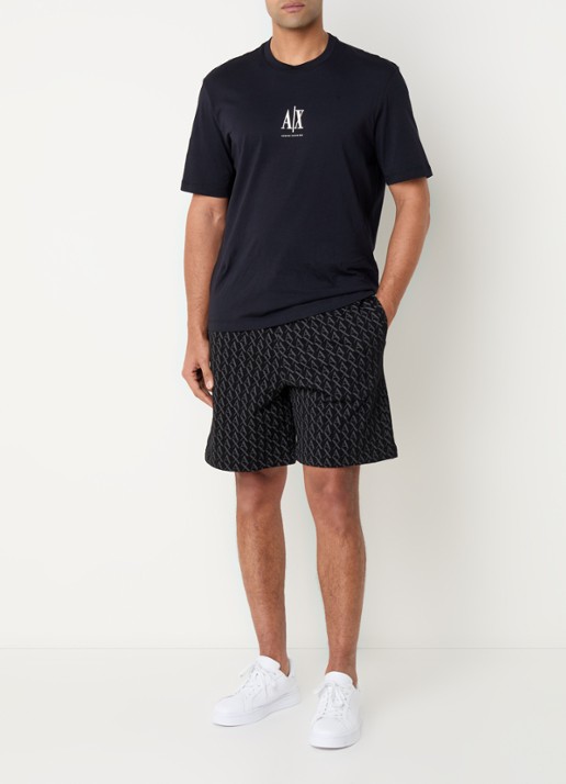 Armani Straight fit korte joggingbroek met logoprint en trekkoord - voorkant 3 zwart