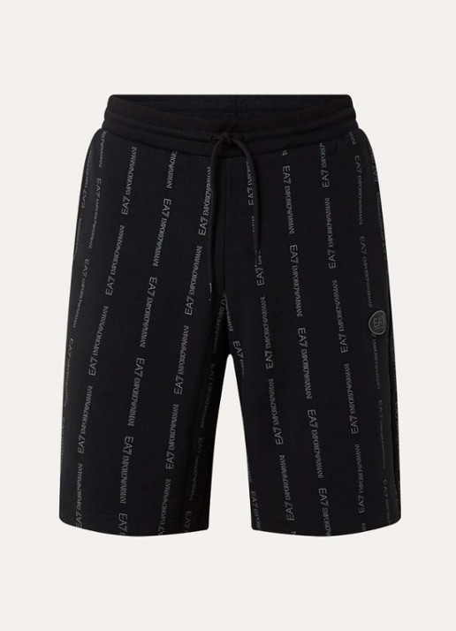 Armani Straight fit korte joggingbroek met logoprint - voorkant 2 zwart
