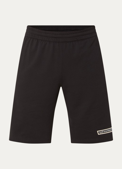 Armani Straight fit korte joggingbroek met logoprint - voorkant 2 zwart