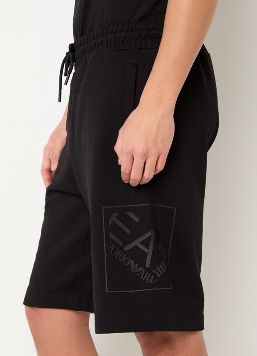 Armani Straight fit korte joggingsbroek met logo en steekzakken - detail 2 zwart