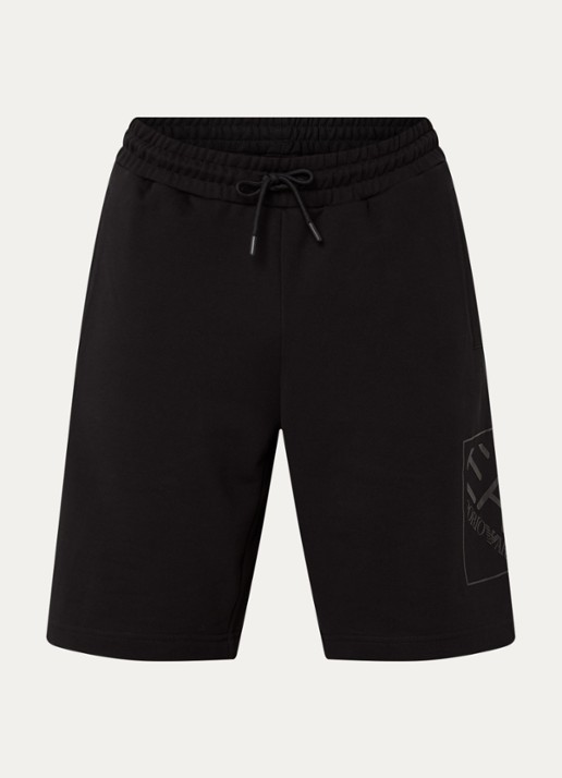 Armani Straight fit korte joggingsbroek met logo en steekzakken - voorkant 4 zwart