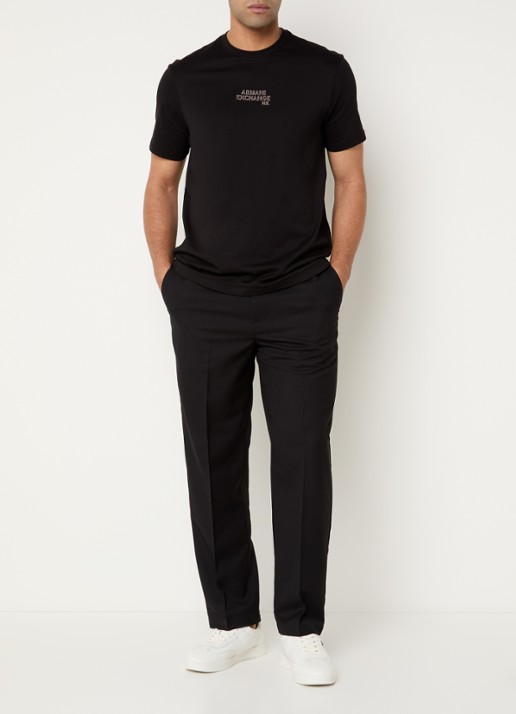 Armani Straight fit pantalon in wolblend met steekzakken - voorkant 2 zwart