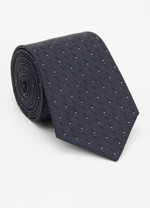 Armani Stropdas van zijde met stippenprint - voorkant donkerblauw