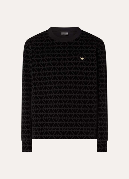 Armani Sweater met flock logoprint - voorkant 2 zwart