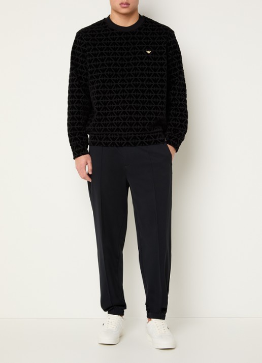 Armani Sweater met flock logoprint - voorkant 3 zwart