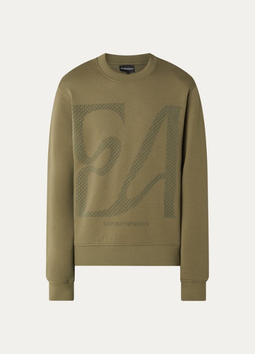 Armani Sweater met flock logoprint - voorkant 2 mosgroen
