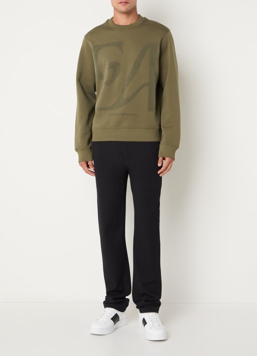 Armani Sweater met flock logoprint - voorkant 3 mosgroen