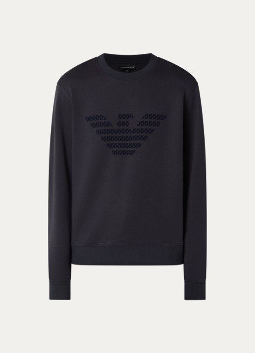Armani Sweater met flock logoprint - voorkant 3 donkerblauw