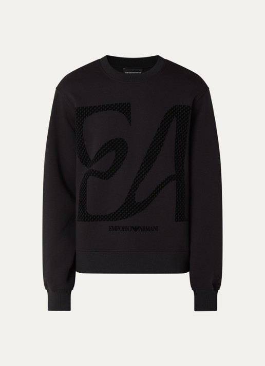 Armani Sweater met flock logoprint - voorkant 2 zwart