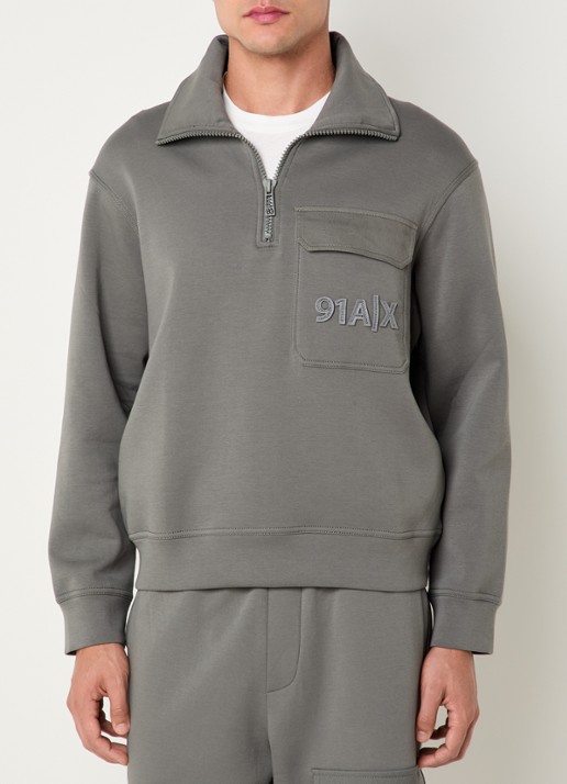 Armani Sweater met halve rits en borstzak