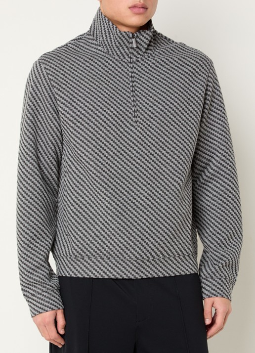 Armani Sweater met halve rits en structuur