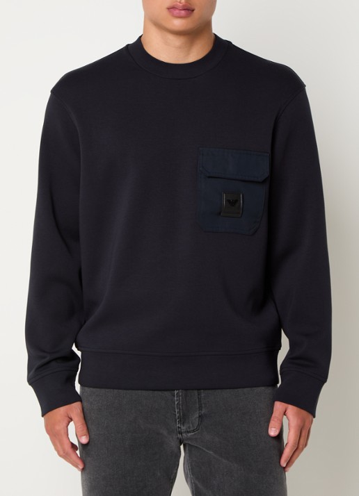 Armani Sweater met logo en borstzak - detail 4 donkerblauw