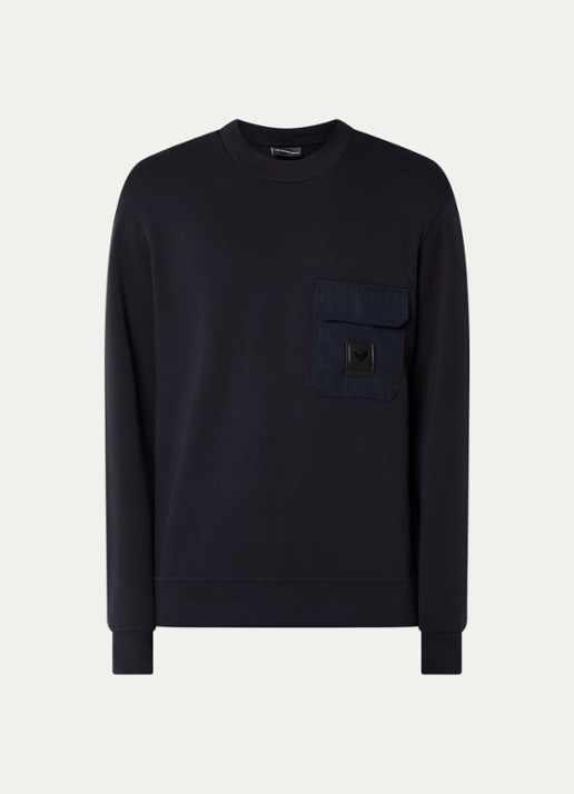Armani Sweater met logo en borstzak - voorkant donkerblauw