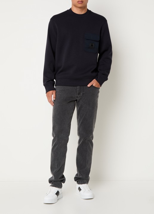 Armani Sweater met logo en borstzak - voorkant 2 donkerblauw