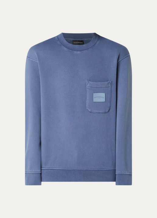 Armani Sweater met logo en borstzak - voorkant blauw