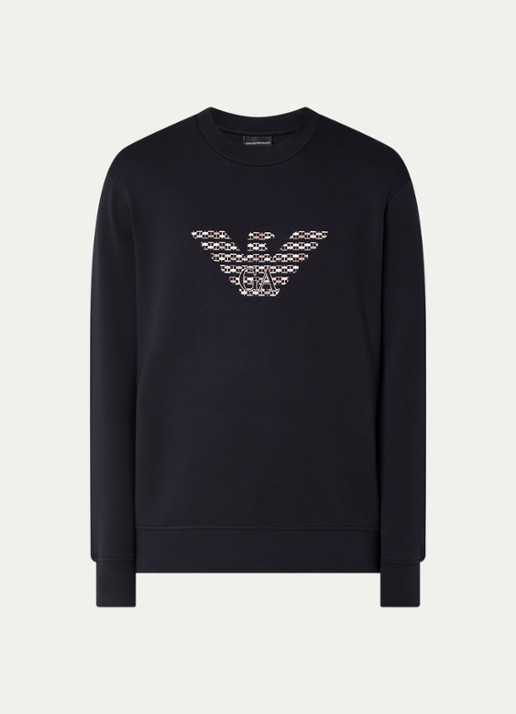 Armani Sweater met logoborduring - voorkant 2 donkerblauw