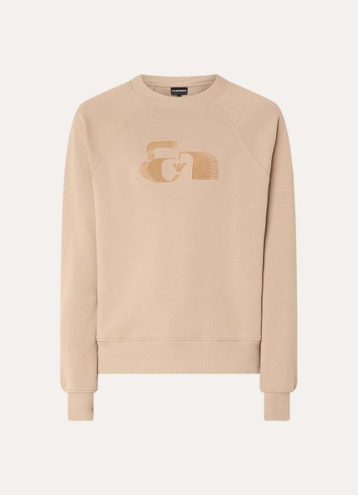 Armani Sweater met logoborduring - voorkant 2 donkerbeige