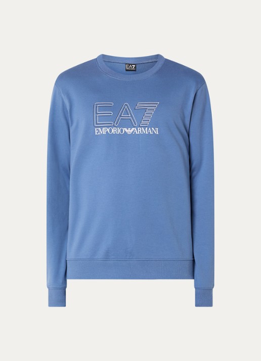 Armani Sweater met logoprint - voorkant staalblauw