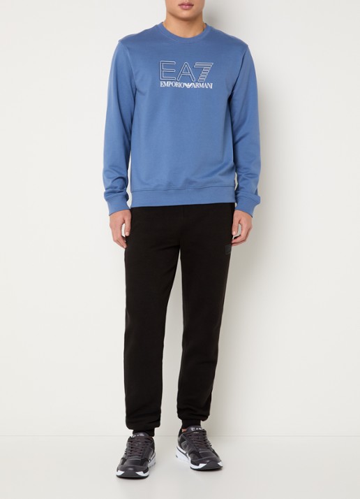 Armani Sweater met logoprint - voorkant 2 staalblauw