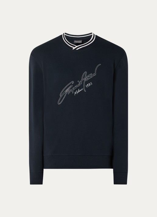 Armani Sweater met logoprint - voorkant donkerblauw