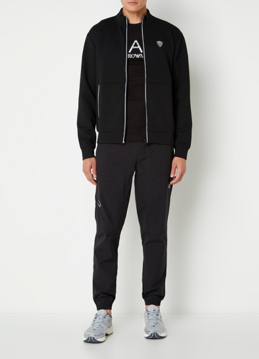 Armani Sweatvest met logo en ritszakken  - voorkant 3 zwart