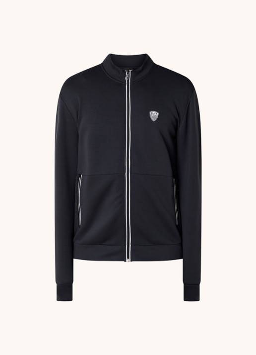 Armani Sweatvest met logo en ritszakken  - voorkant donkerblauw