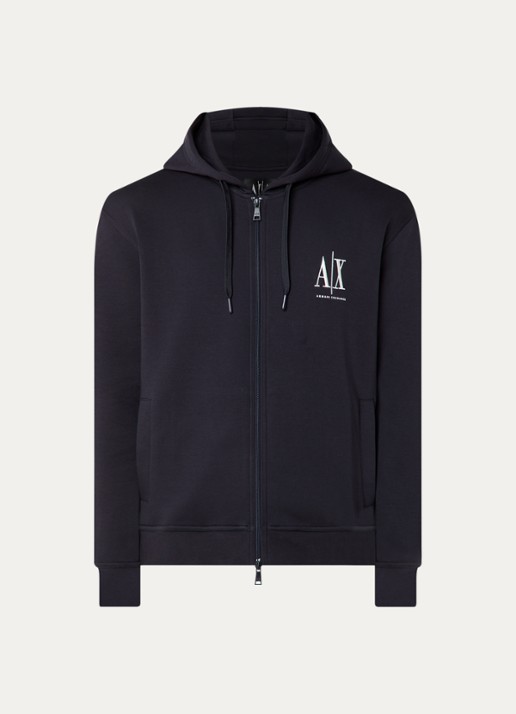 Armani Sweatvest met logoborduring en capuchon - voorkant 4 donkerblauw